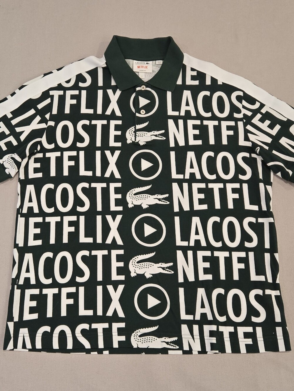 Lacoste x Netflix Loose Fit Organic Cotton Print Polo Shirt Green